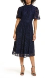 Julia Jordan Flutter Sleeve Lace Mock Neck Midi Dress In Blue