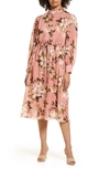 Julia Jordan Jj38986 Floral Print Long Sleeve Ruffle Midi Dress In Blush Multi