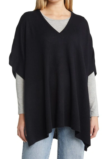 Nordstrom V-neck Wool & Cashmere Poncho In Black Rock