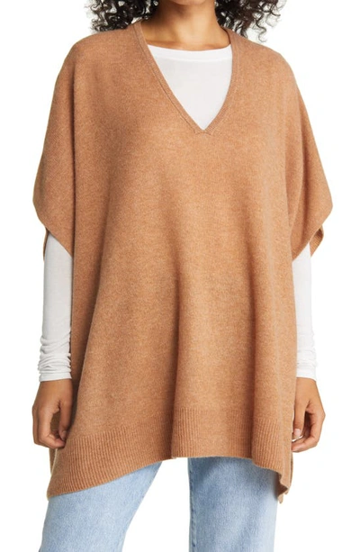 Nordstrom V-neck Wool & Cashmere Poncho In Cashew