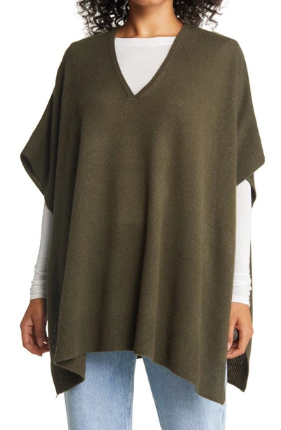 Nordstrom V-neck Wool & Cashmere Poncho In Olive Dark Heather