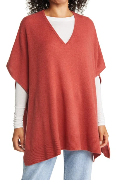 Nordstrom V-neck Wool & Cashmere Poncho In Red Cedar