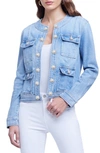 L Agence Women's Yari Collarless Open Front Denim Jacket In Highland