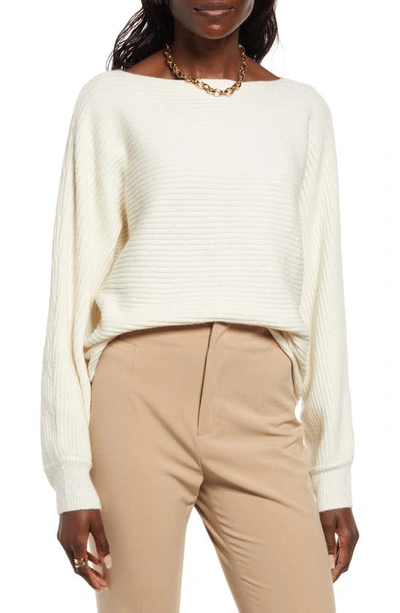 Open Edit Rib Dolman Sleeve Cotton Blend Sweater In Ivory Dove