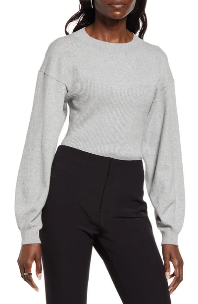 Open Edit Corset Detail Cotton Blend Sweater In Grey Heather