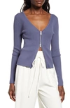 Open Edit Shrunken Zip Detail Cardigan In Blue Shadow