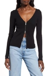 Open Edit Shrunken Zip Detail Cardigan In Black