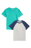 Nordstrom Kids' Assorted 2-pack Organic Cotton T-shirts In Grey- Green Pack