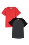 Nordstrom Kids' Assorted 2-pack Organic Cotton T-shirts In Red- Charcoal Pack
