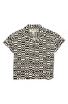 Open Edit Kids' Fun Short Sleeve Organic Cotton Camp Shirt In Ivory Cloud Checkboard