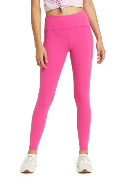 Zella Studio Luxe High Waist Pocket Leggings In Pink Rouge