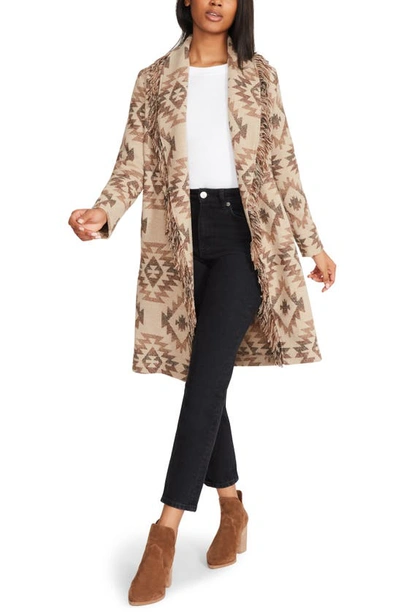 Bb Dakota By Steve Madden Fringe Shawl Collar Coat In Brown Aztec