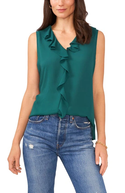 Vince Camuto Ruffle Neck Sleeveless Georgette Blouse In Green