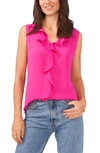 Vince Camuto Ruffle Neck Sleeveless Georgette Blouse In Wild Petunia