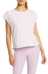 Zella Ruched Side Tie Pima Cotton Blend T-shirt In Pink Snow