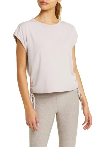 Zella Ruched Side Tie Pima Cotton Blend T-shirt In Purple Heaven