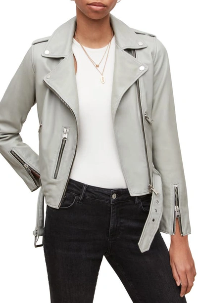 Allsaints Balfern Leather Biker Jacket In Cloud Burst