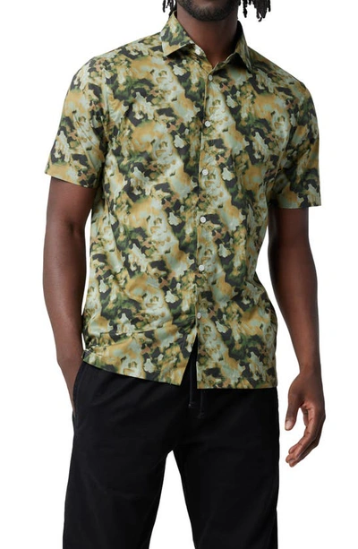 Good Man Brand Big On-point Short Sleeve Stretch Organic Cotton Button-up Shirt In Army Ink Splash
