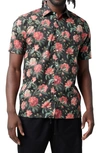 Good Man Brand Big On-point Short Sleeve Stretch Organic Cotton Button-up Shirt In Black Decadent Bloom