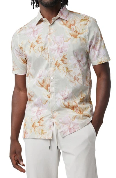 Good Man Brand Big On-point Short Sleeve Stretch Organic Cotton Button-up Shirt In Egret Blurred Floral