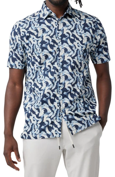 Good Man Brand Big On-point Short Sleeve Stretch Organic Cotton Button-up Shirt In Navy Playful Doodles