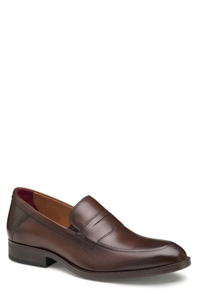 Johnston & Murphy Hawthorn Penny Loafer In Mahogany Tumbled Full Grain