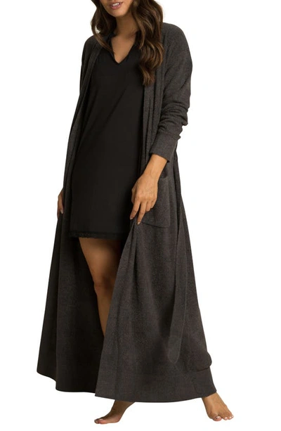 Barefoot Dreams Cozychic Lite Ribbed Long Robe In Carbon