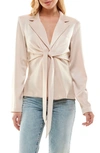 Wayf Merci Tie Waist Top In Beige