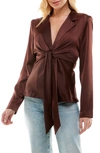 Wayf Merci Tie Waist Top In Espresso