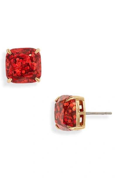 Kate Spade Mini Small Square Stud Earrings In Red Glitter
