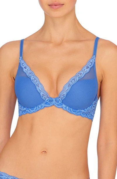 Natori Feathers Contour Plunge Lace-trim Bra 730023 In Pool Blue