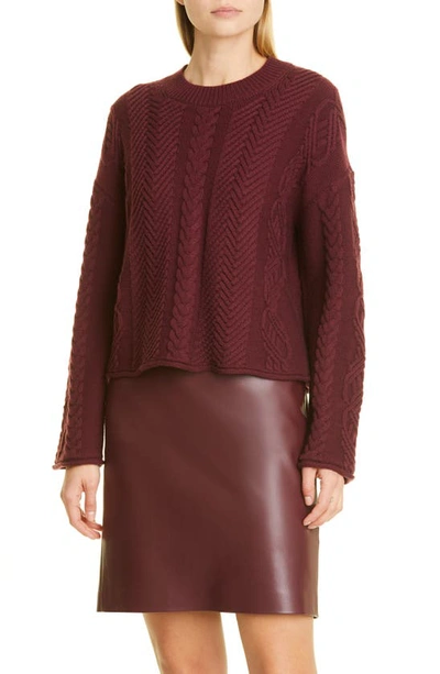 Theory Cable Knit Wool Cashmere Sweater In Burgundy ModeSens