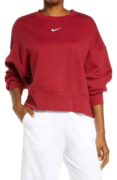 Nike Sportswear Essential Oversize Sweatshirt In Pomegranate/ White