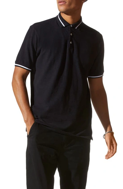 Good Man Brand Match Point Tipped Slub Short Sleeve Polo In Black