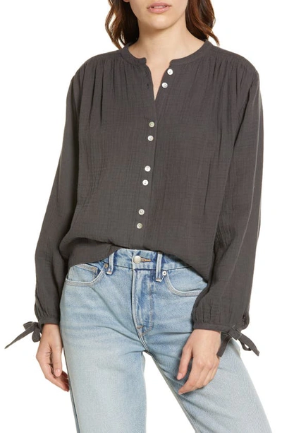 Faherty Everleigh Cotton Gauze Button Front Blouse In Black