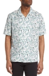 THEORY DAZE TOSSED FLORAL PRINT SHORT SLEEVE BUTTON-UP SHIRT