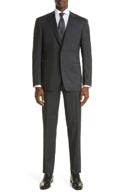 Canali Siena Soft Textured Stretch Wool Suit In Black