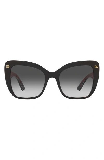 Dolce & Gabbana 54mm Gradient Butterfly Sunglasses In Black Roses Hearts/grey Grad