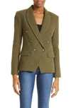 L Agence Kenzie Double Breasted Bouclé Blazer In Ivy Green