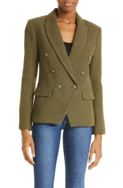 L Agence Kenzie Double Breasted Bouclé Blazer In Ivy Green
