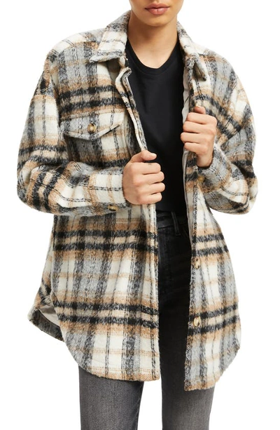 Good American Women's Oversized Plaid Shacket In Neutral Plaid