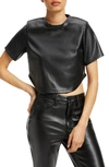 Good American Crop Faux Leather Tee In Black001