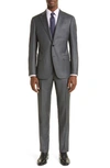 Emporio Armani Sharkskin Two-button Classic Virgin Wool Suit In Solid Dark Grey