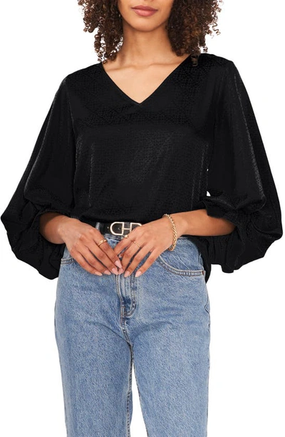 Vince Camuto Geo Print Jacquard Bubble Sleeve Blouse In Rich Black