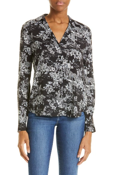 L Agence Holly Floral Print Long Sleeve Button-up Blouse In Black/ White