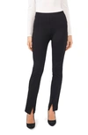Cece Front-slit Straight-leg Ponte Pants In Rich Black