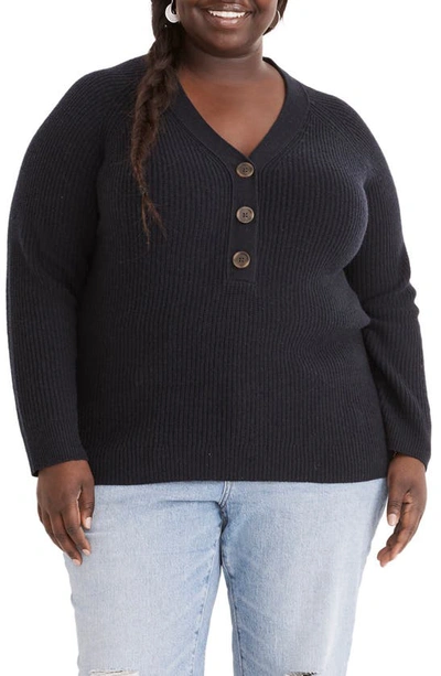 Madewell Jojo Wool Blend Henley Sweater In Navy