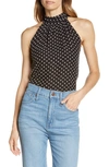 1.state Polka Dot Gathered Halter Neck Chiffon Top In Rich Black