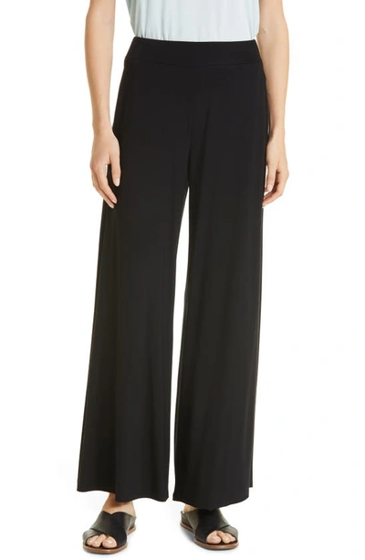 Eileen Fisher Black Cropped Wide-leg Cupro Trousers In Black