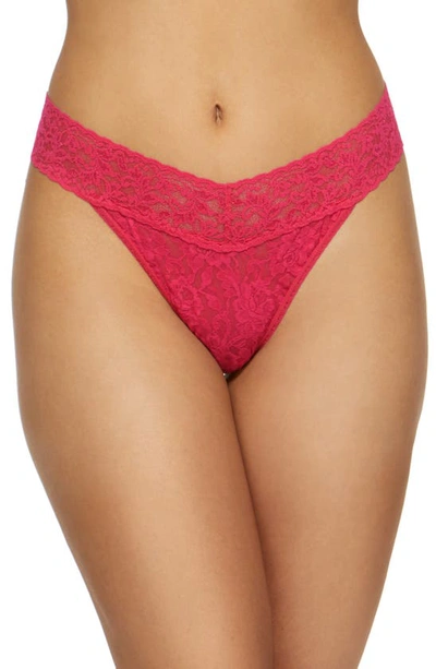 Hanky Panky Regular Rise Lace Thong In Bright Rose
